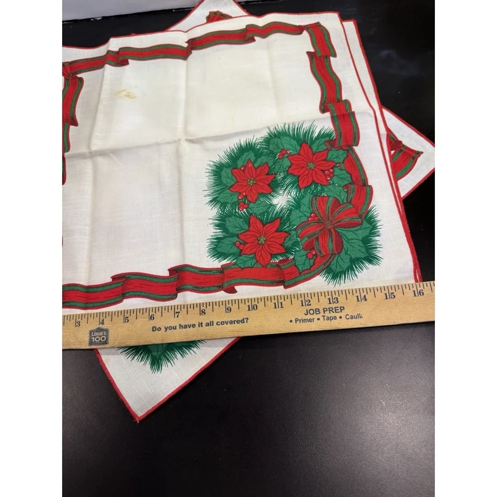 Poinsettia Holly Napkins Christmas Flower Red Green Set Of 3 Vintage‎ Brazil